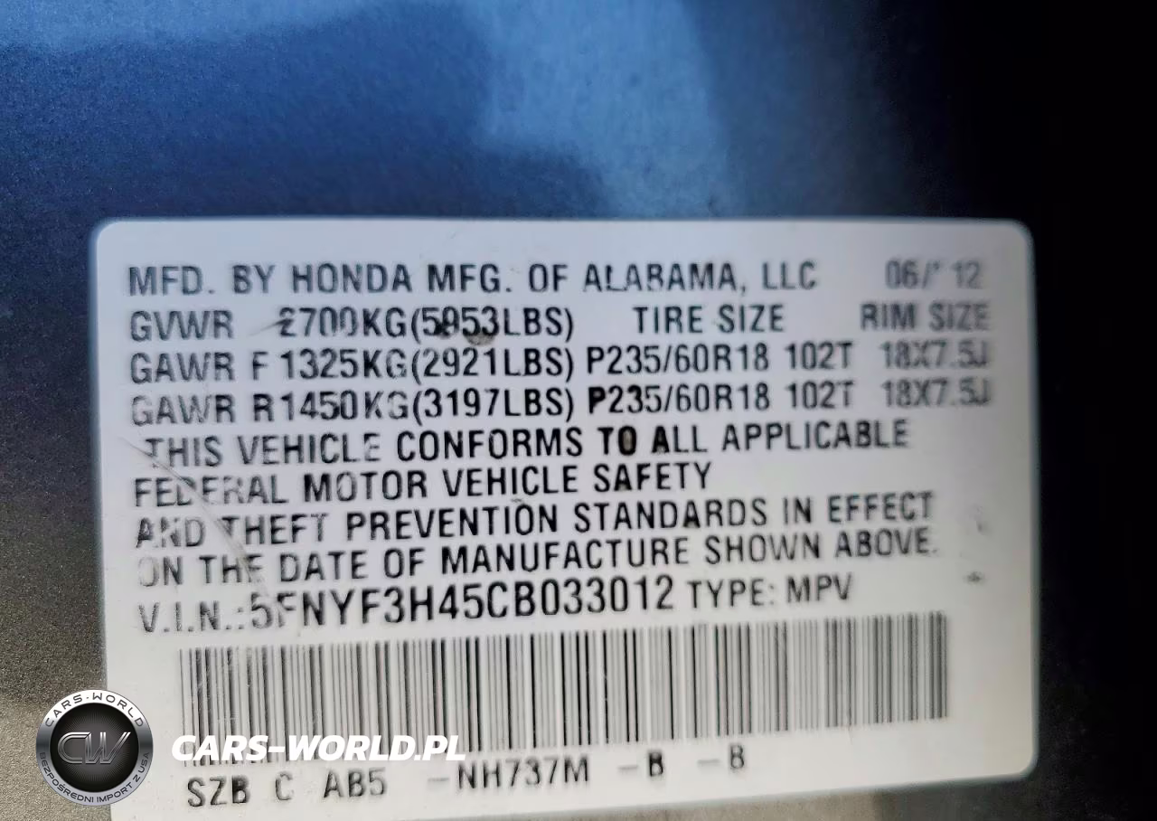 2012 Honda Pilot Ex VIN:5FNYF3H45CB033012 - 14