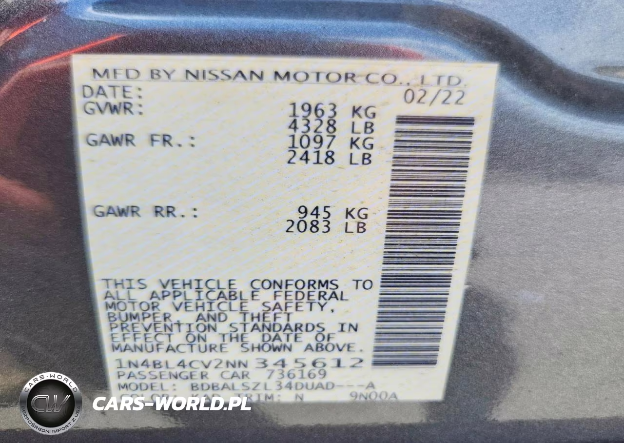 2022 Nissan Altima Sr VIN:1N4BL4CV2NN345612 - 12