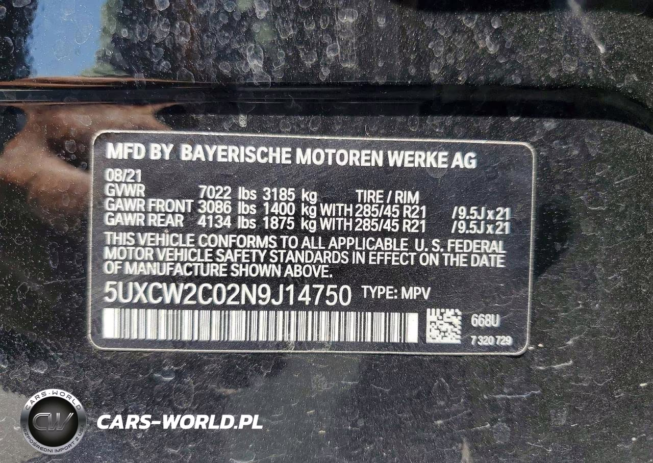 2022 BMW X7 xDrive40I VIN:5UXCW2C02N9J14750 - 14