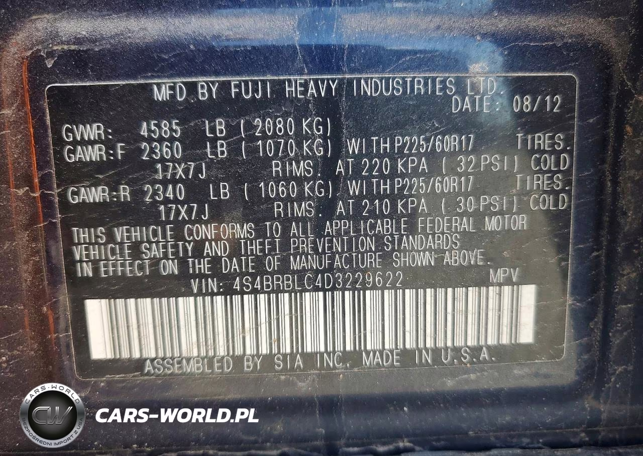 2013 Subaru Outback 2.5I Limited VIN:4S4BRBLC4D3229622 - 12