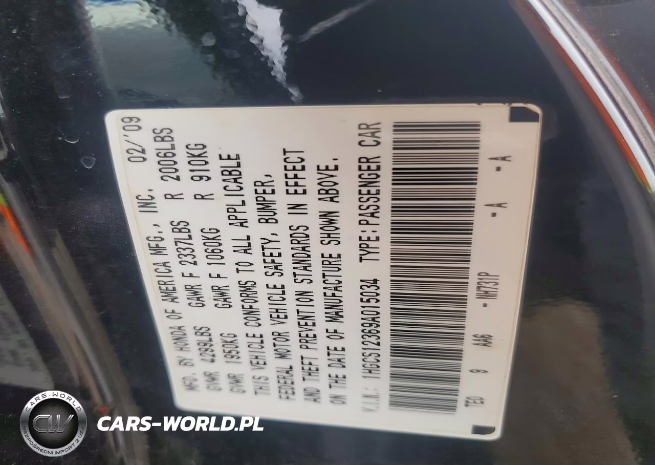 2009 Honda Accord Lx VIN:1HGCS12369A015034 - 13