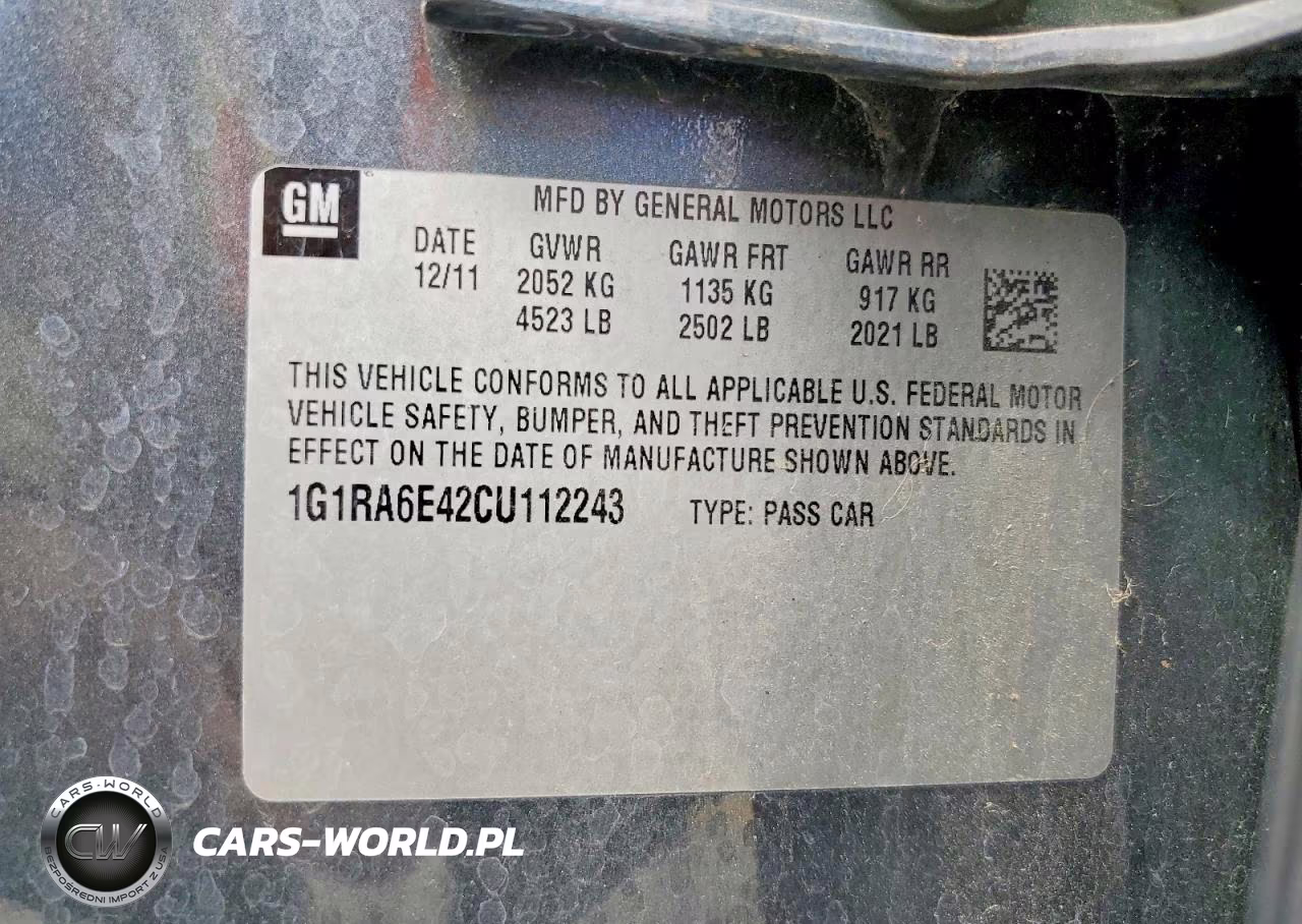 2012 Chevrolet Volt VIN:1G1RA6E42CU112243 - 12
