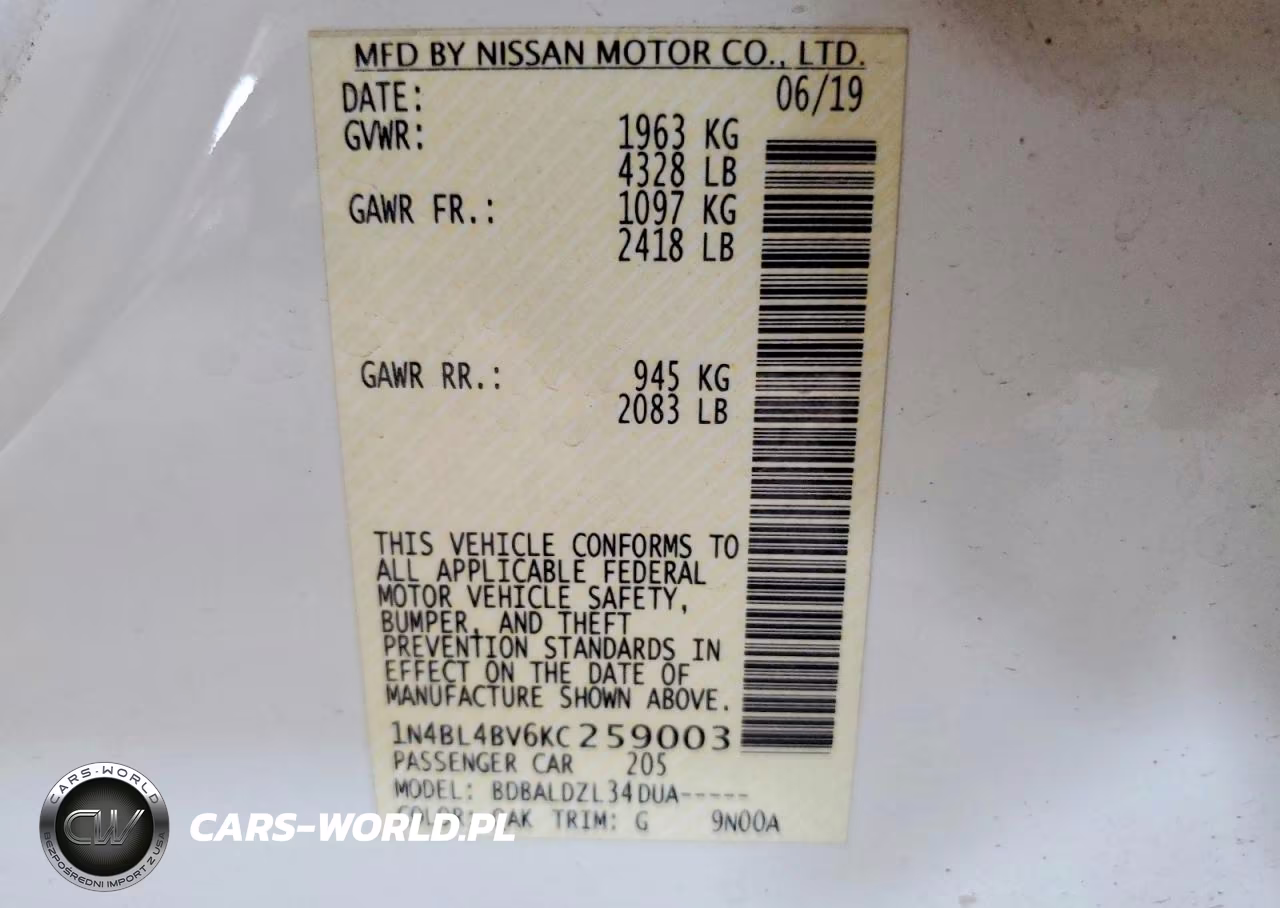 2019 Nissan Altima S VIN:1N4BL4BV6KC259003 - 12