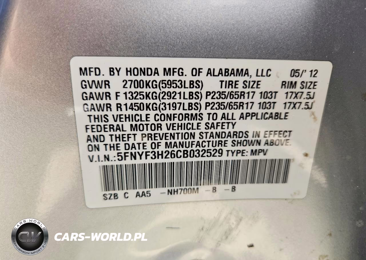 2012 Honda Pilot Lx VIN:5FNYF3H26CB032529 - 13