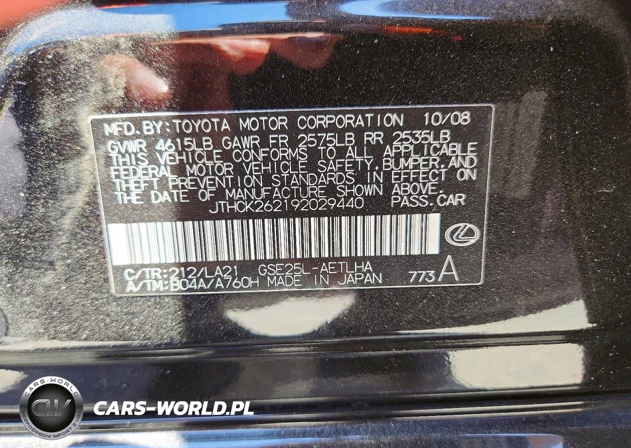 2009 Lexus Is 250 VIN:JTHCK262192029440 - 12