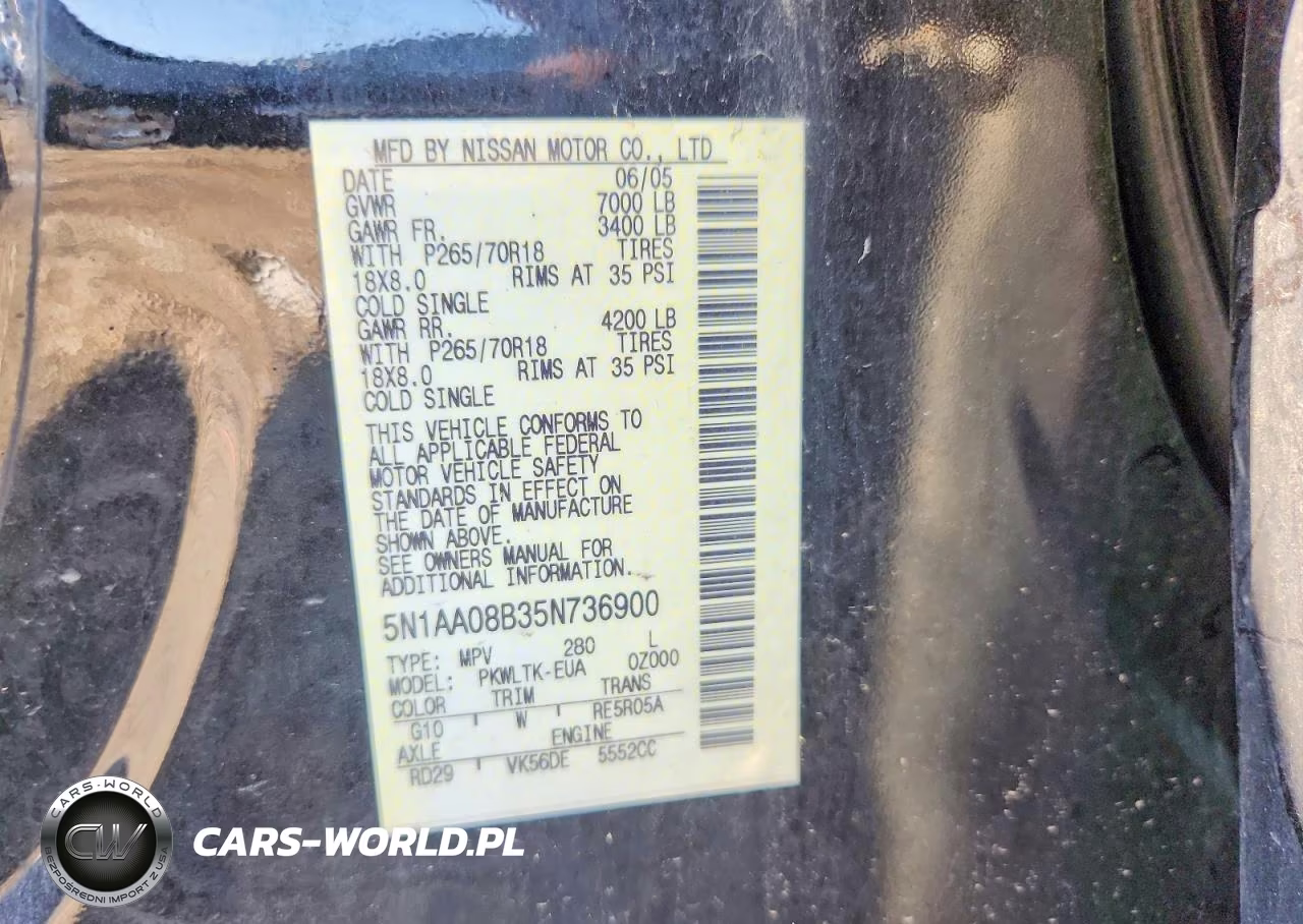 2005 Nissan Armada Se VIN:5N1AA08B35N736900 - 13