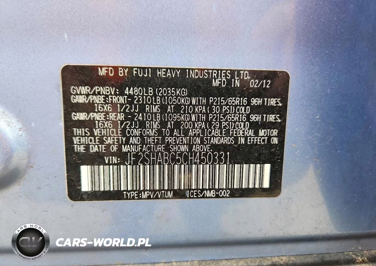 2012 Subaru Forester 2.5X VIN:JF2SHABC5CH450331 - 12