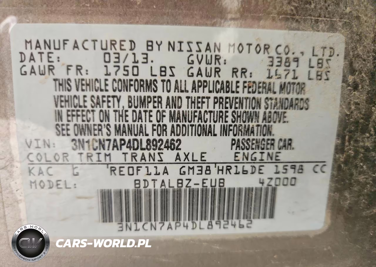 2013 Nissan Versa 1.6 S VIN:3N1CN7AP4DL892462 - 12