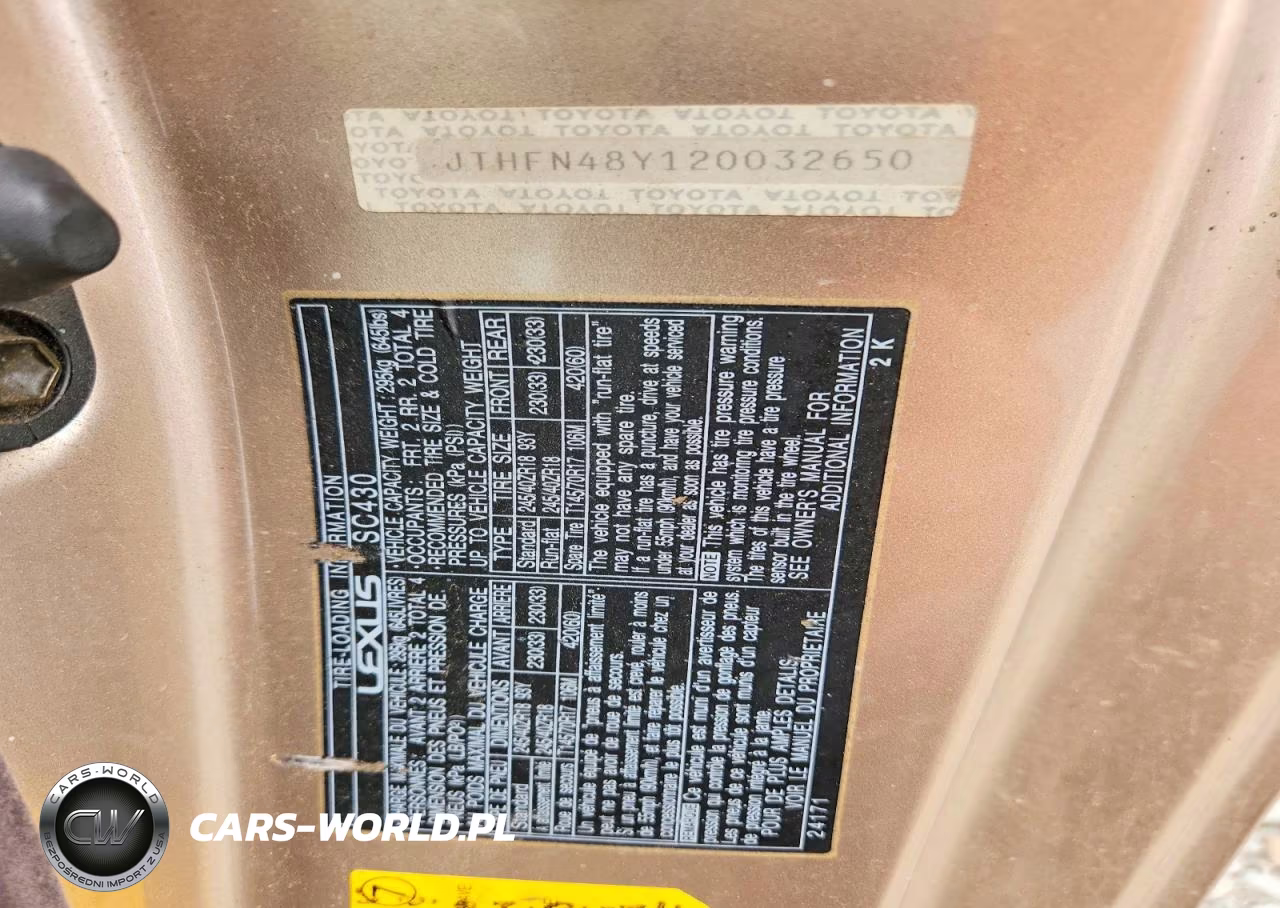 2002 Lexus Sc 430 VIN:JTHFN48Y120032650 - 12