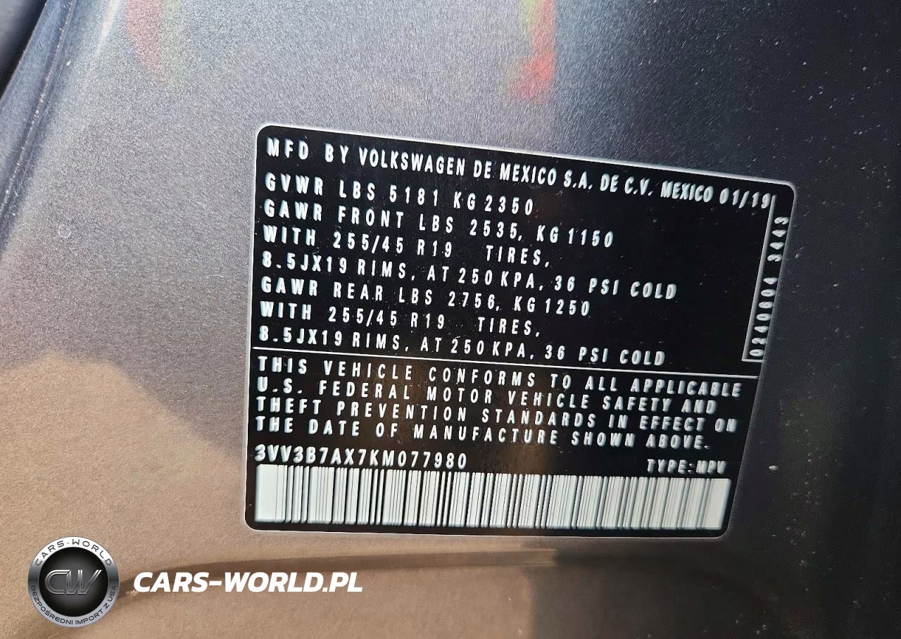 2019 Volkswagen Tiguan Se VIN:3VV3B7AX7KM077980 - 13