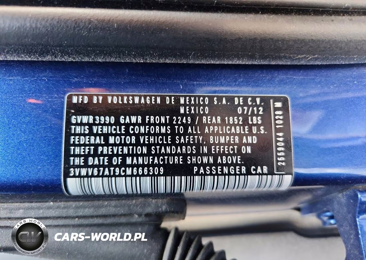2012 Volkswagen Beetle Turbo VIN:3VWV67AT9CM666309 - 12