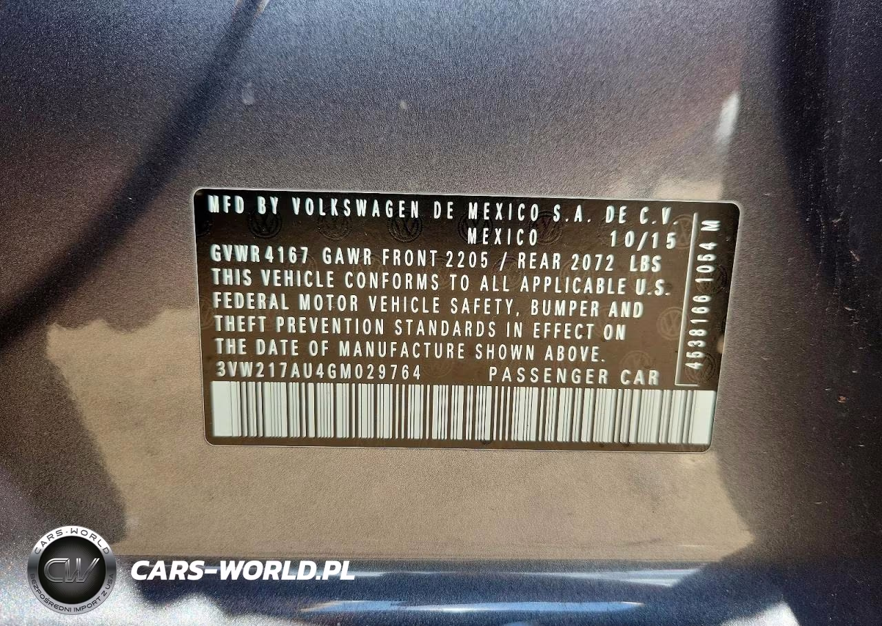 2016 Volkswagen Golf S-Se VIN:3VW217AU4GM029764 - 12