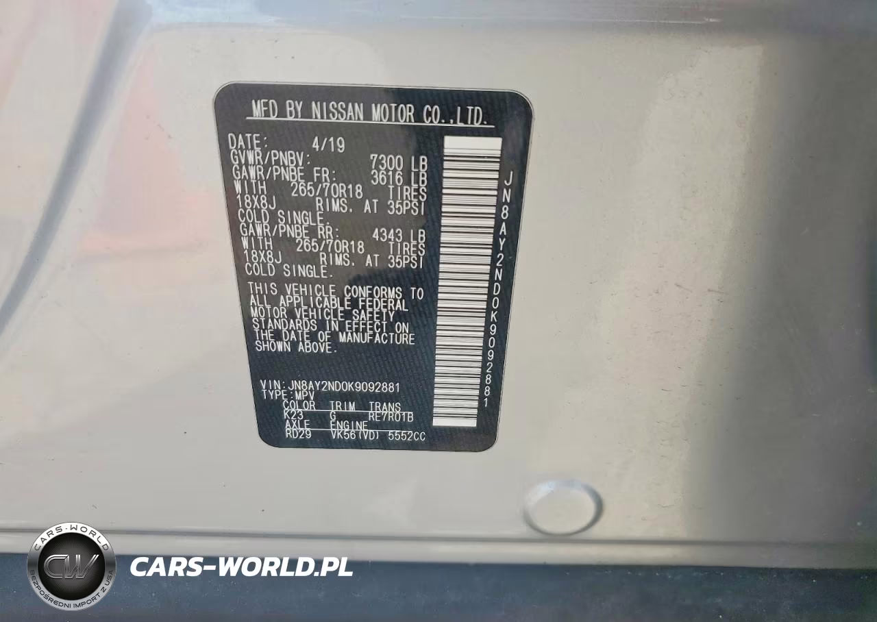 2019 Nissan Armada Sv VIN:JN8AY2ND0K9092881 - 13