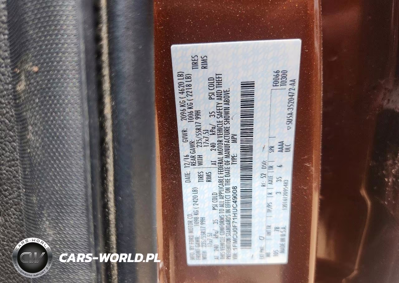 2017 Ford Escape S VIN:1FMCU0F71HUC49008 - 12