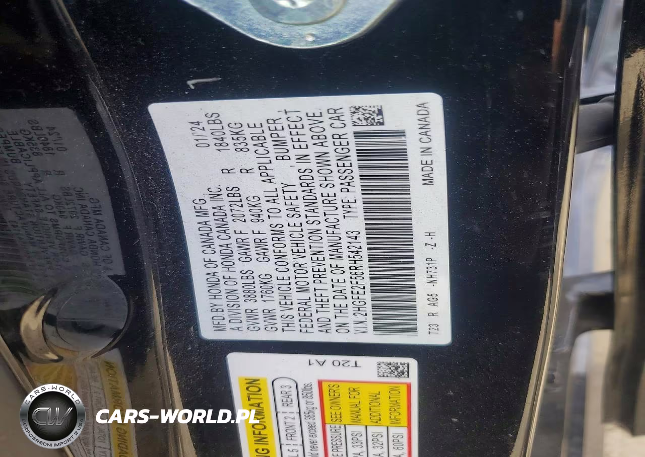 2024 Honda Civic Sport VIN:2HGFE2F56RH542143 - 12