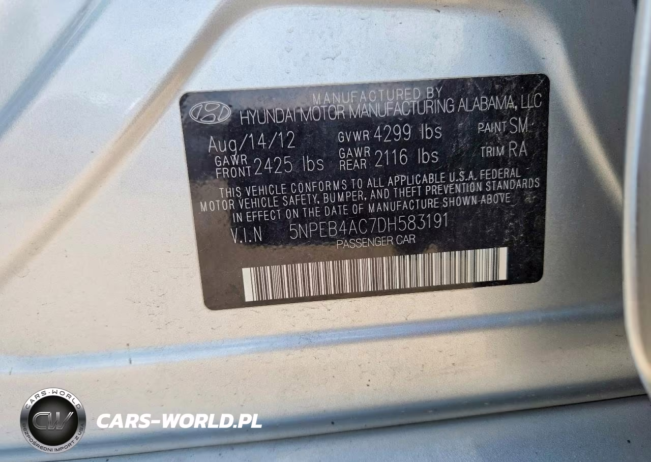 2013 Hyundai Sonata Gls VIN:5NPEB4AC7DH583191 - 12