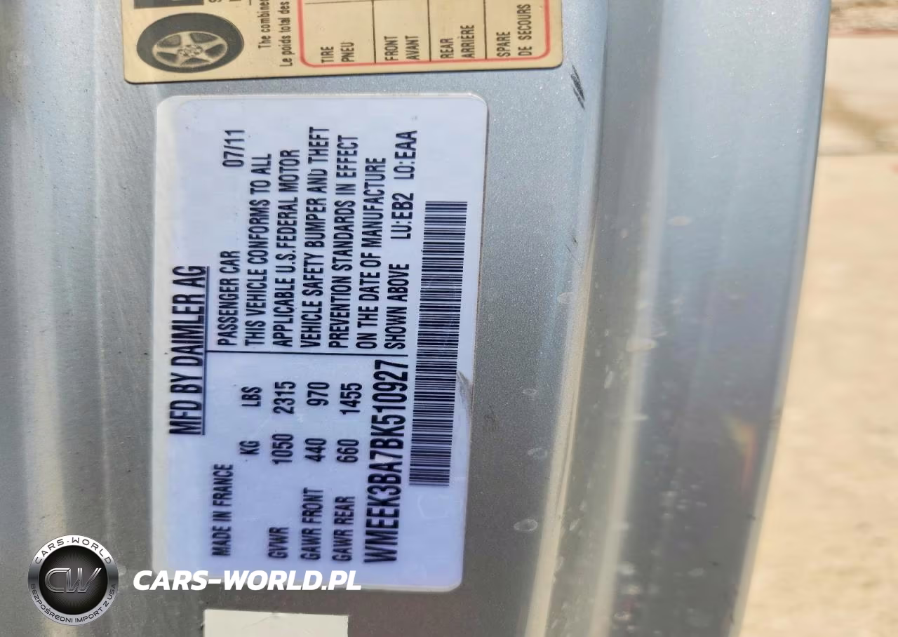 2011 Smart Fortwo VIN:WMEEK3BA7BK510927 - 12