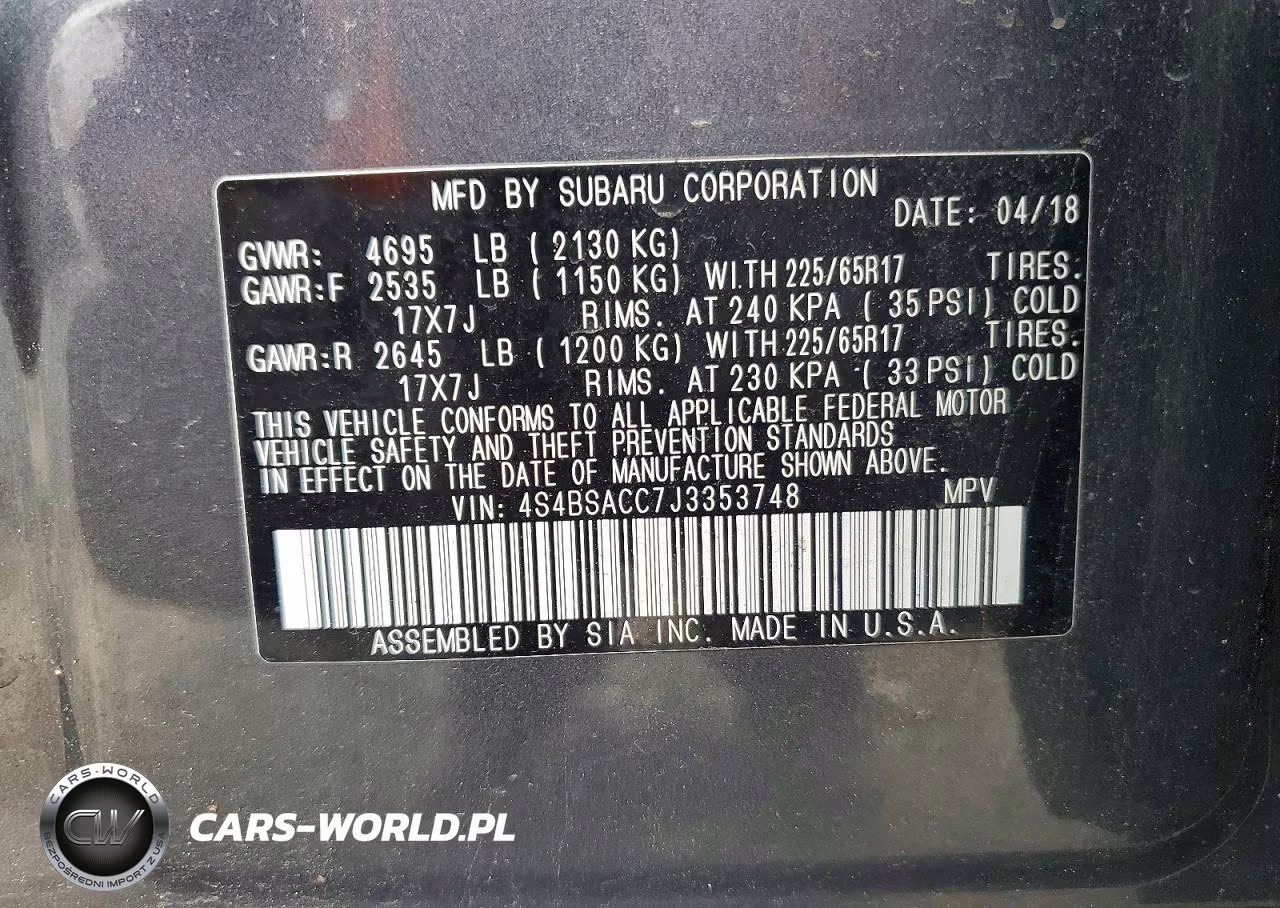 2018 Subaru Outback 2.5I Premium VIN:4S4BSACC7J3353748 - 13