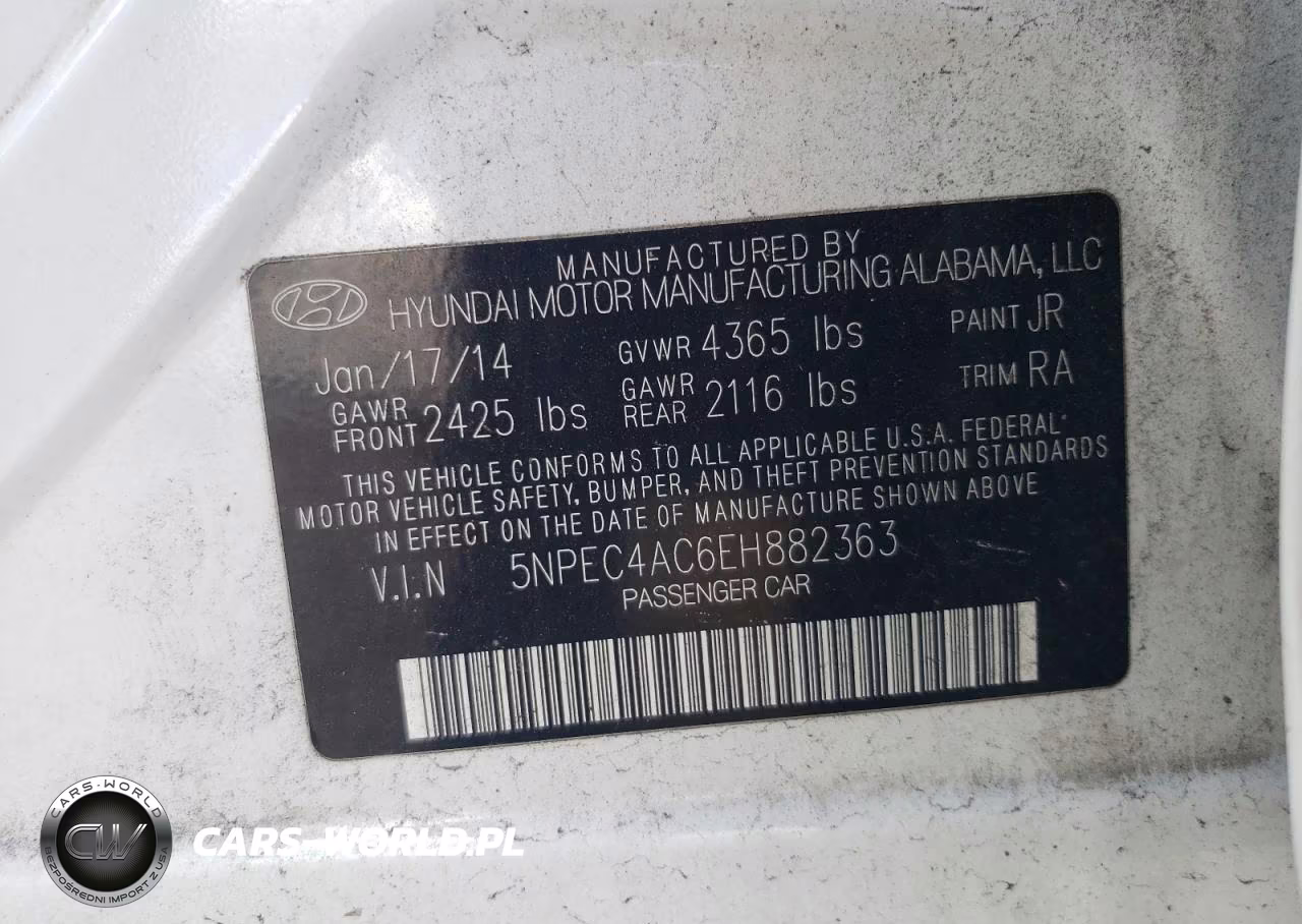 2014 Hyundai Sonata Se VIN:5NPEC4AC6EH882363 - 12