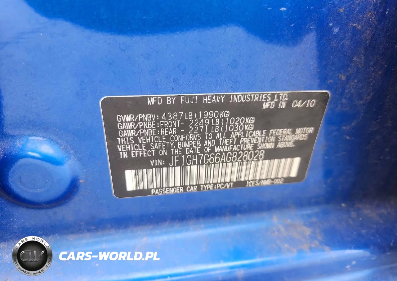 2010 Subaru Impreza Wrx Limited VIN:JF1GH7G66AG828028 - 12