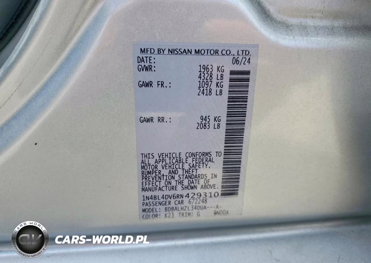 2024 Nissan Altima Sv VIN:1N4BL4DV6RN429310 - 13