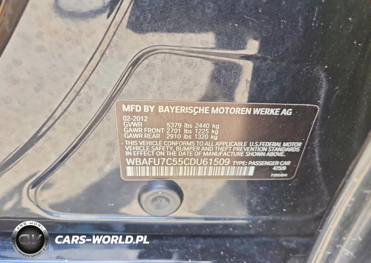 2012 BMW 535 XI VIN:WBAFU7C55CDU61509 - 12