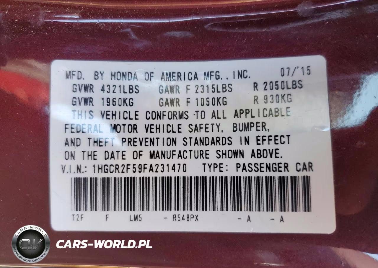 2015 Honda Accord Sport VIN:1HGCR2F59FA231470 - 12