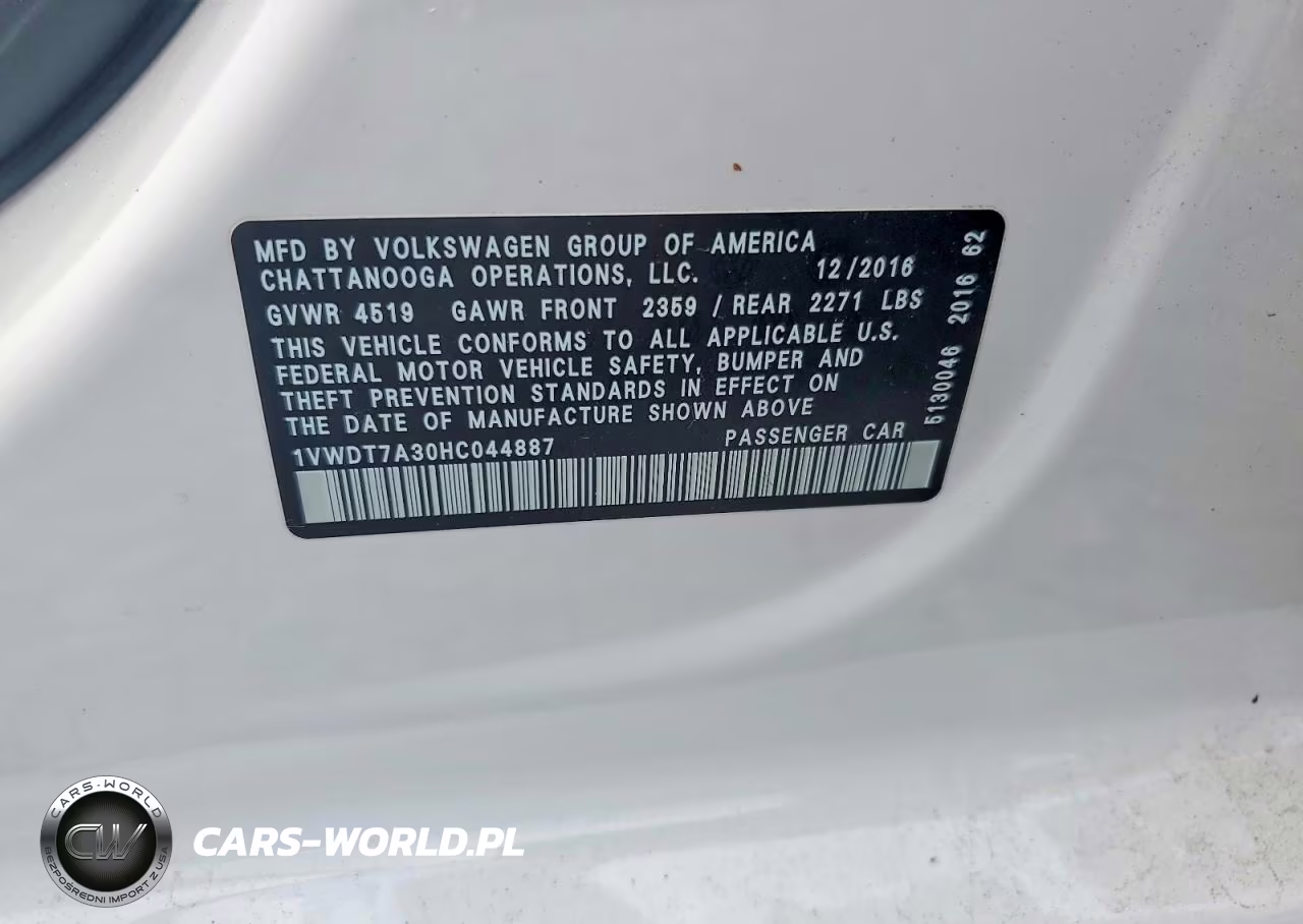 2017 Volkswagen Passat R-Line VIN:1VWDT7A30HC044887 - 12