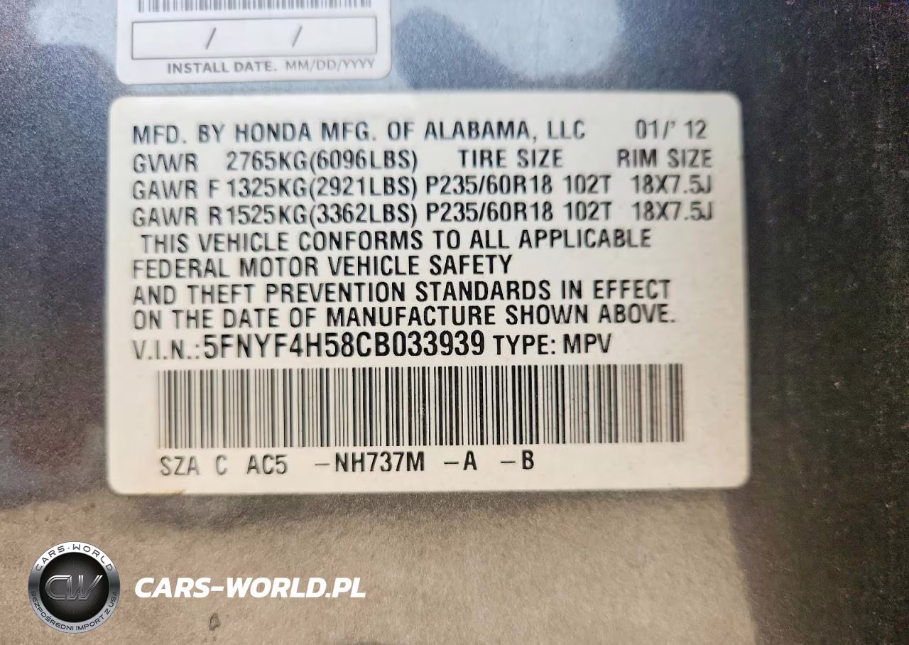 2012 Honda Pilot Exl VIN:5FNYF4H58CB033939 - 13