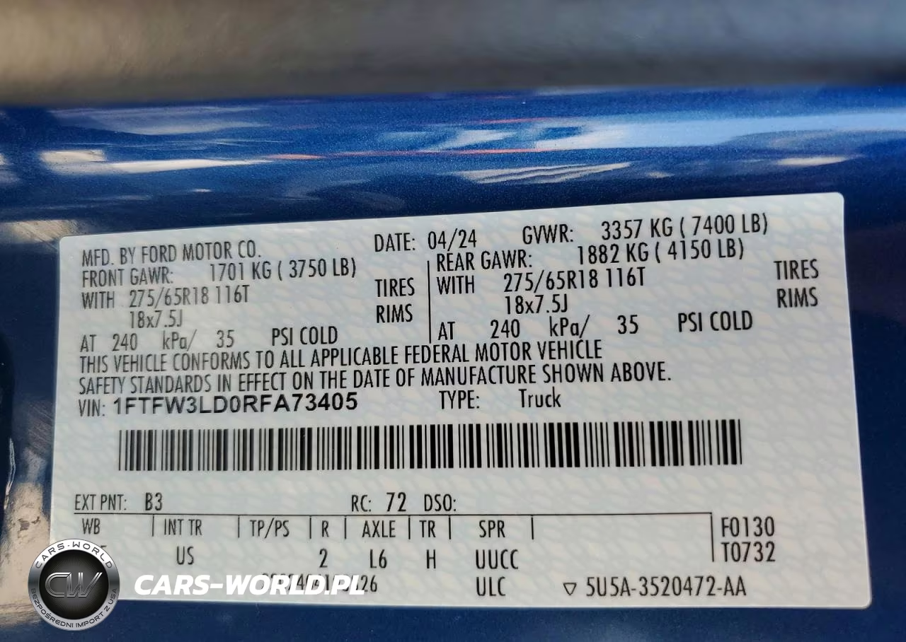 2024 Ford F150 Xlt VIN:1FTFW3LD0RFA73405 - 12