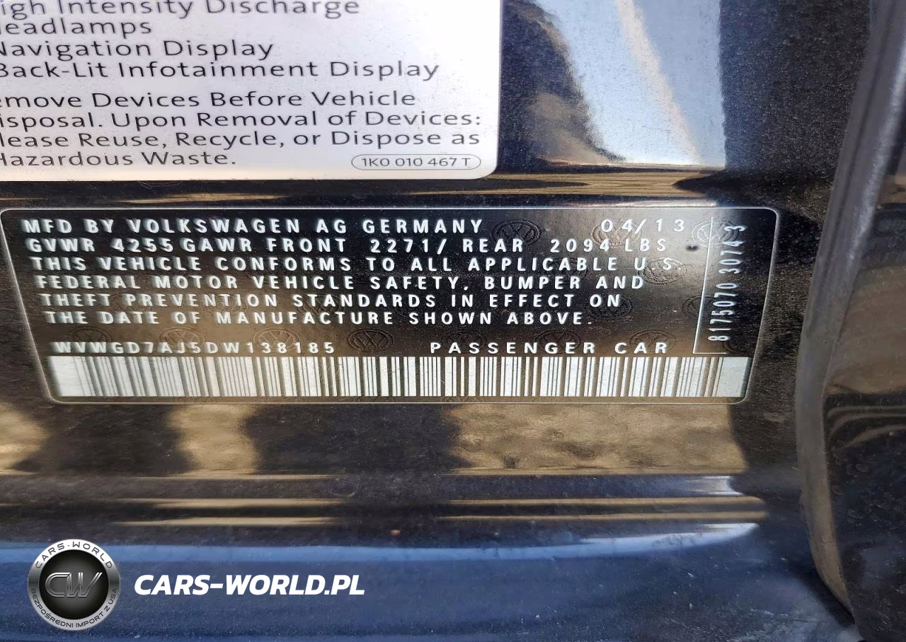 2013 Volkswagen Gti VIN:WVWGD7AJ5DW138185 - 13