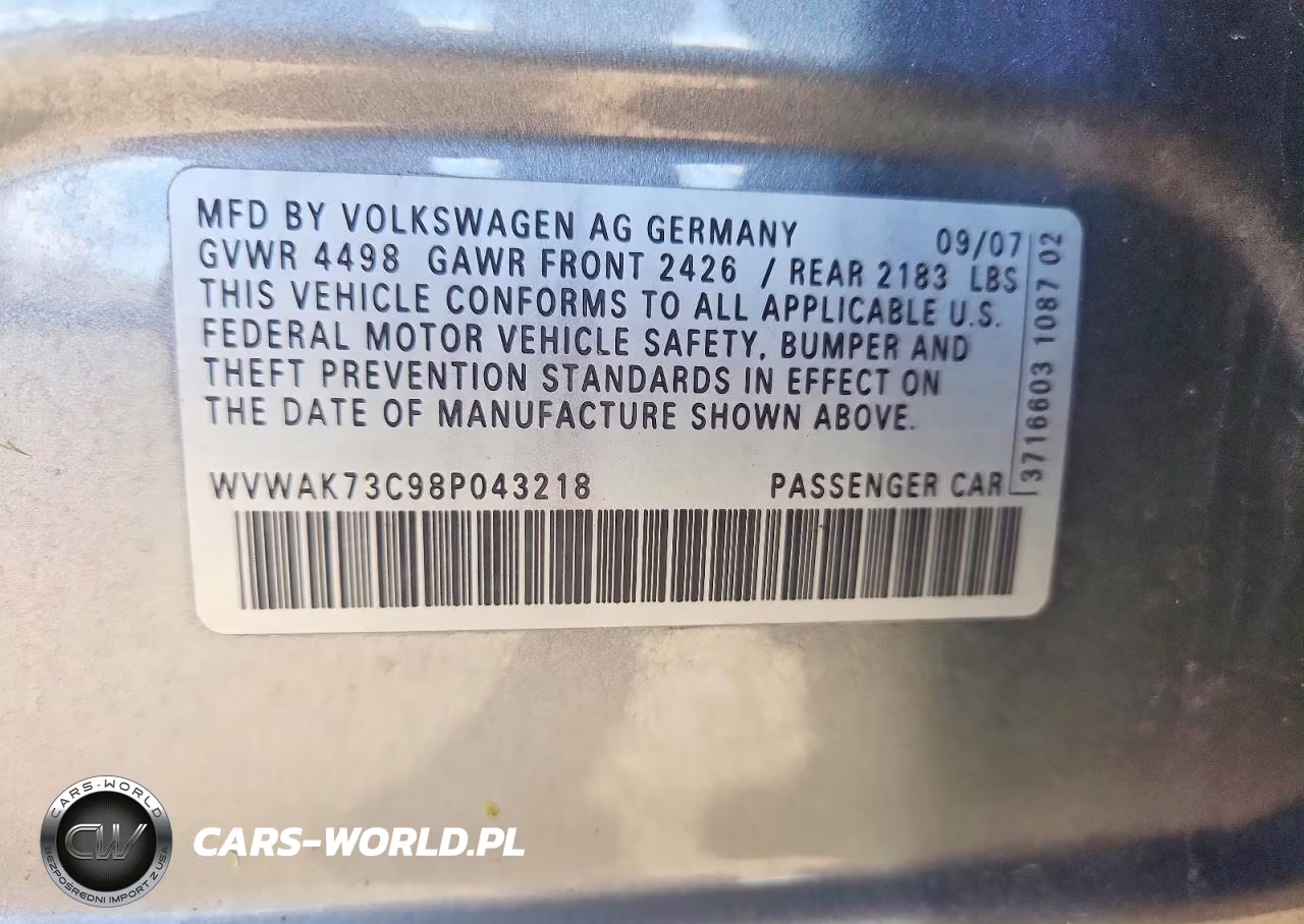 2008 Volkswagen Passat Komfort VIN:WVWAK73C98P043218 - 12