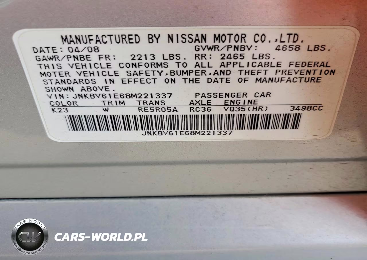 2008 Infiniti G35 Base VIN:JNKBV61E68M221337 - 13
