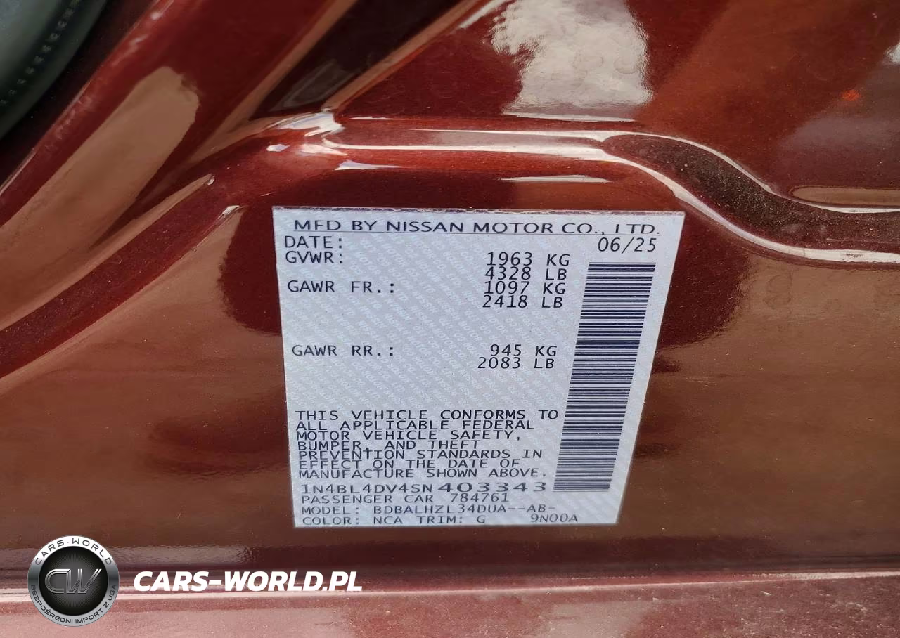 2025 Nissan Altima Sv VIN:1N4BL4DV4SN403343 - 12