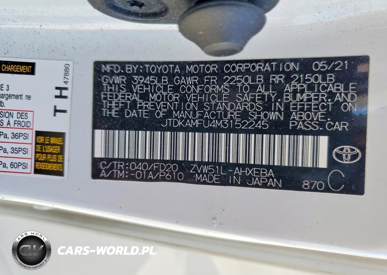 2021 Toyota Prius Le VIN:JTDKAMFU4M3152245 - 12