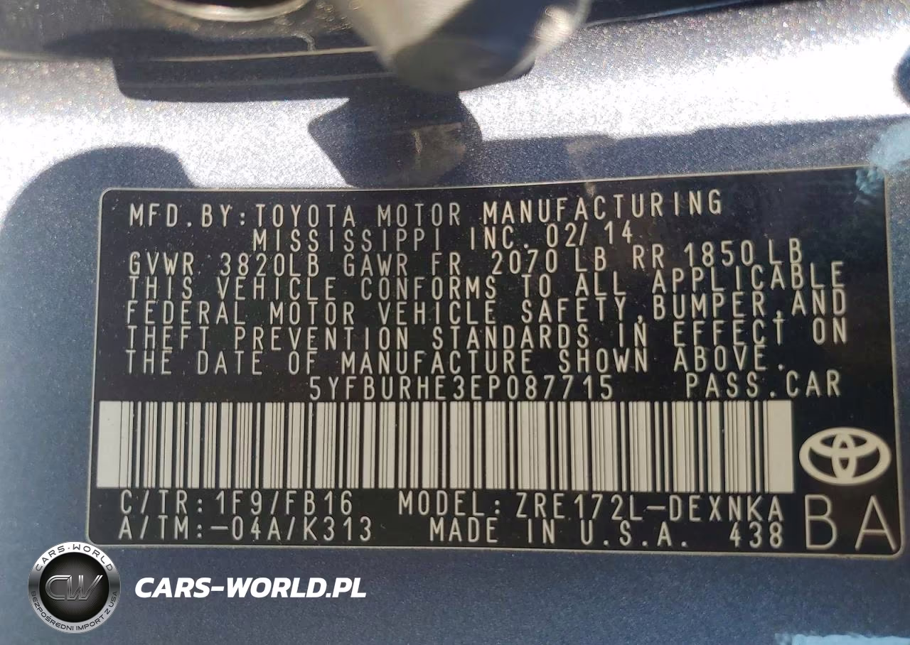2014 Toyota Corolla Le VIN:5YFBURHE3EP087715 - 12
