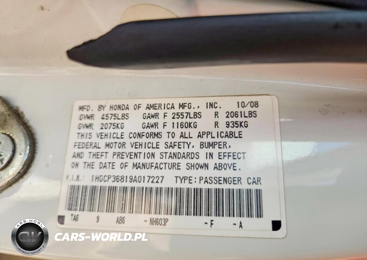 2009 Honda Accord Exl VIN:1HGCP36819A017227 - 12