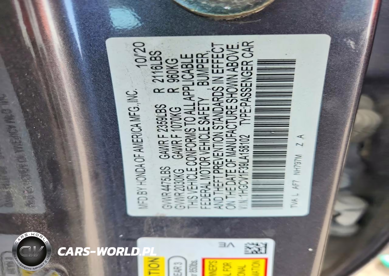 2020 Honda Accord Sport VIN:1HGCV1F39LA158102 - 12
