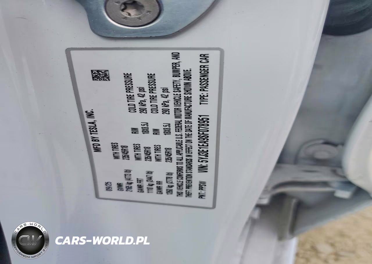 2025 Tesla Model 3 VIN:5YJ3E1EA9SF078951 - 12