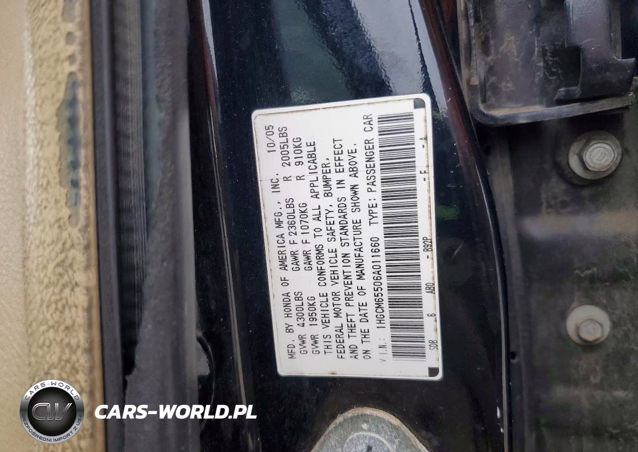 Honda Accord VIN:1HGCM65506A011660 - 12