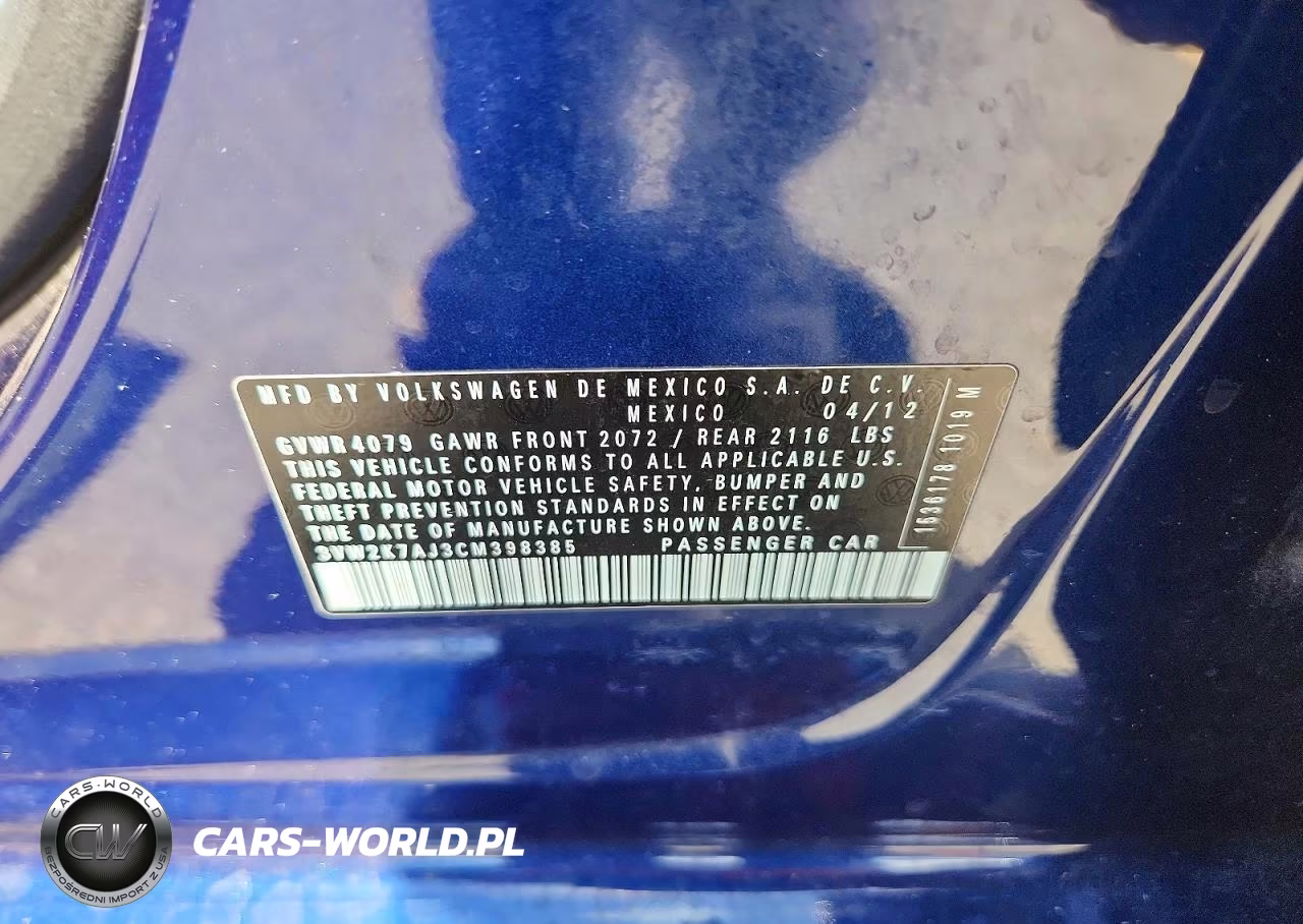 2012 Volkswagen Jetta Base VIN:3VW2K7AJ3CM398385 - 12