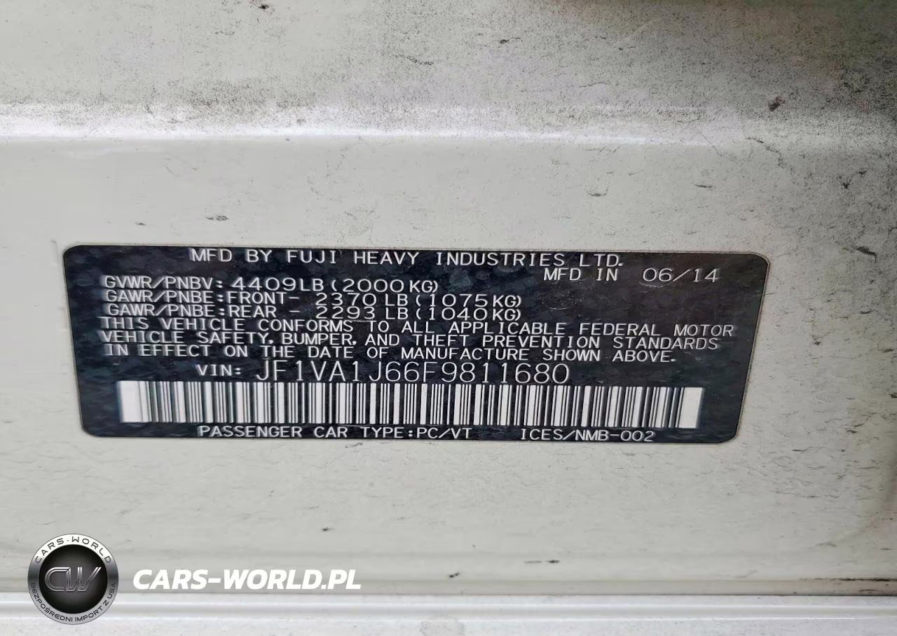 2015 Subaru Wrx Limited VIN:JF1VA1J66F9811680 - 12