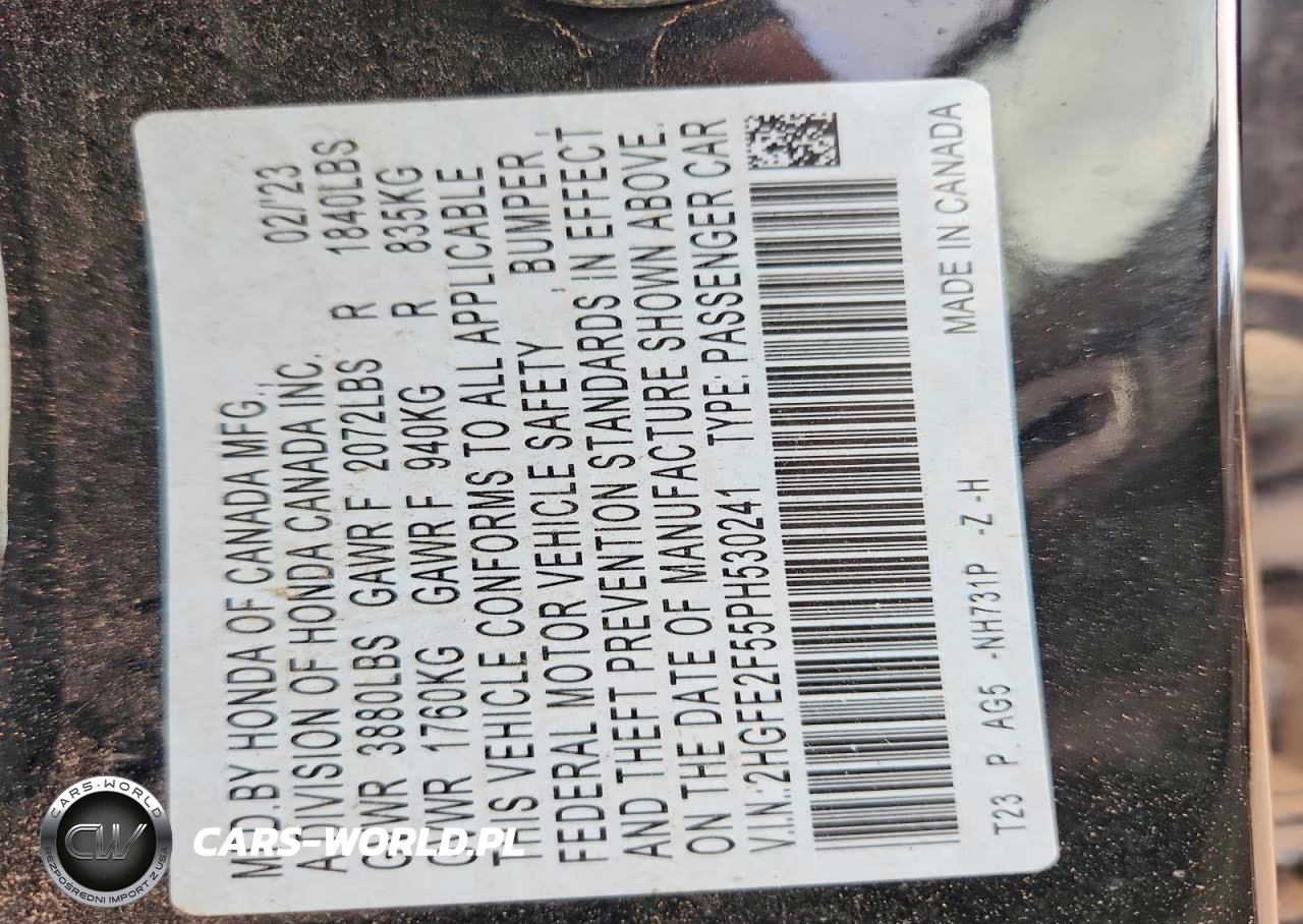 2023 Honda Civic Sport VIN:2HGFE2F55PH530241 - 12