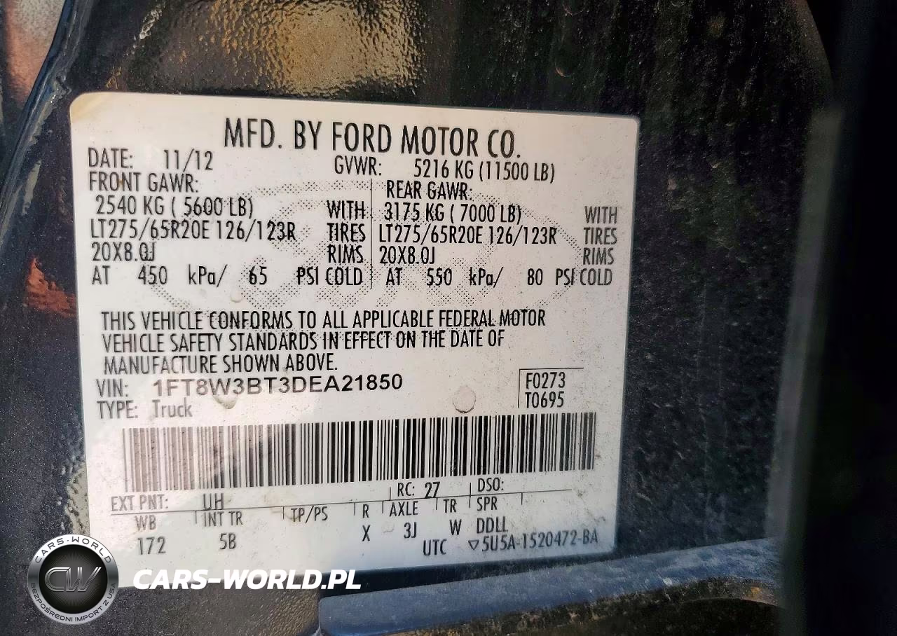 2013 Ford F350 Super Duty VIN:1FT8W3BT3DEA21850 - 12