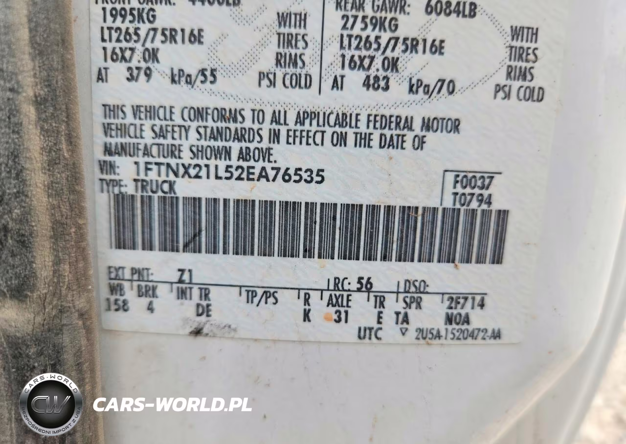 2002 Ford F250 Super Duty VIN:1FTNX21L52EA76535 - 12