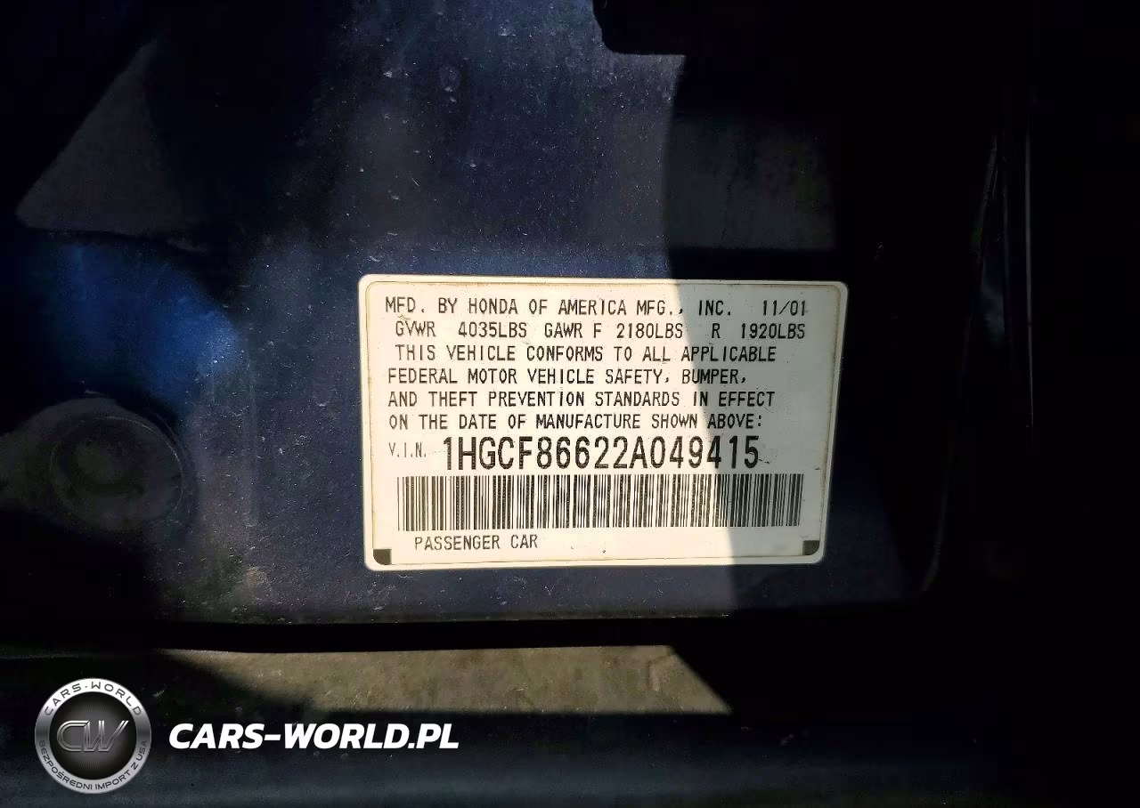 2002 Honda Accord Value VIN:1HGCF86622A049415 - 12