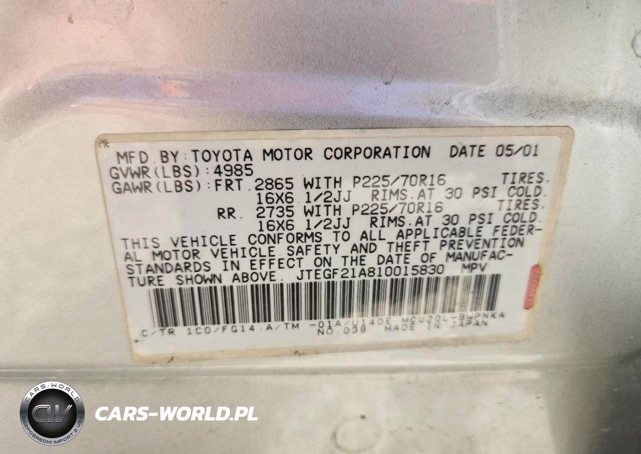 2001 Toyota Highlander Base VIN:JTEGF21A810015830 - 14