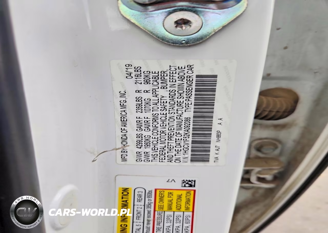 2019 Honda Accord Exl VIN:1HGCV1F52KA092086 - 12