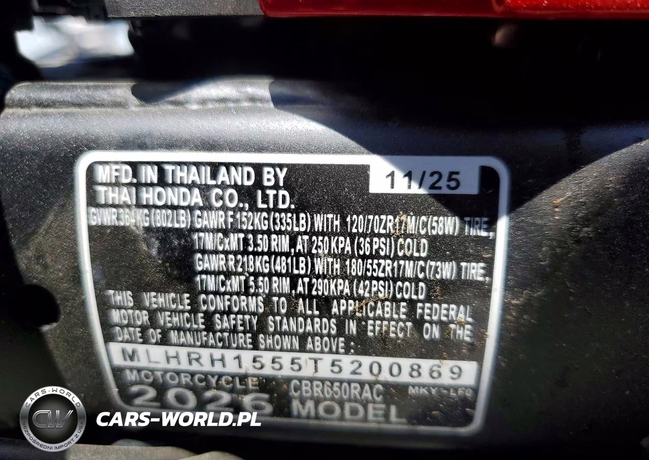 2026 Honda Cbr650 R VIN:MLHRH1555T5200869 - 9