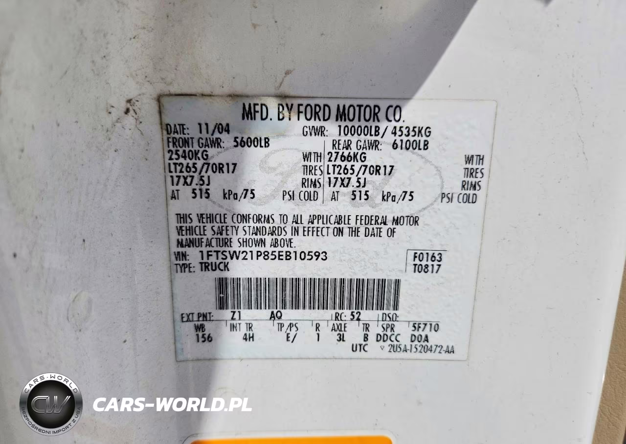 2005 Ford F250 Super Duty VIN:1FTSW21P85EB10593 - 12